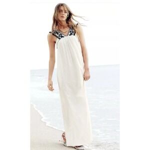 J. Crew Embroidered Pom Pom Maxi Dress in Ivory & Black Size‎ 6